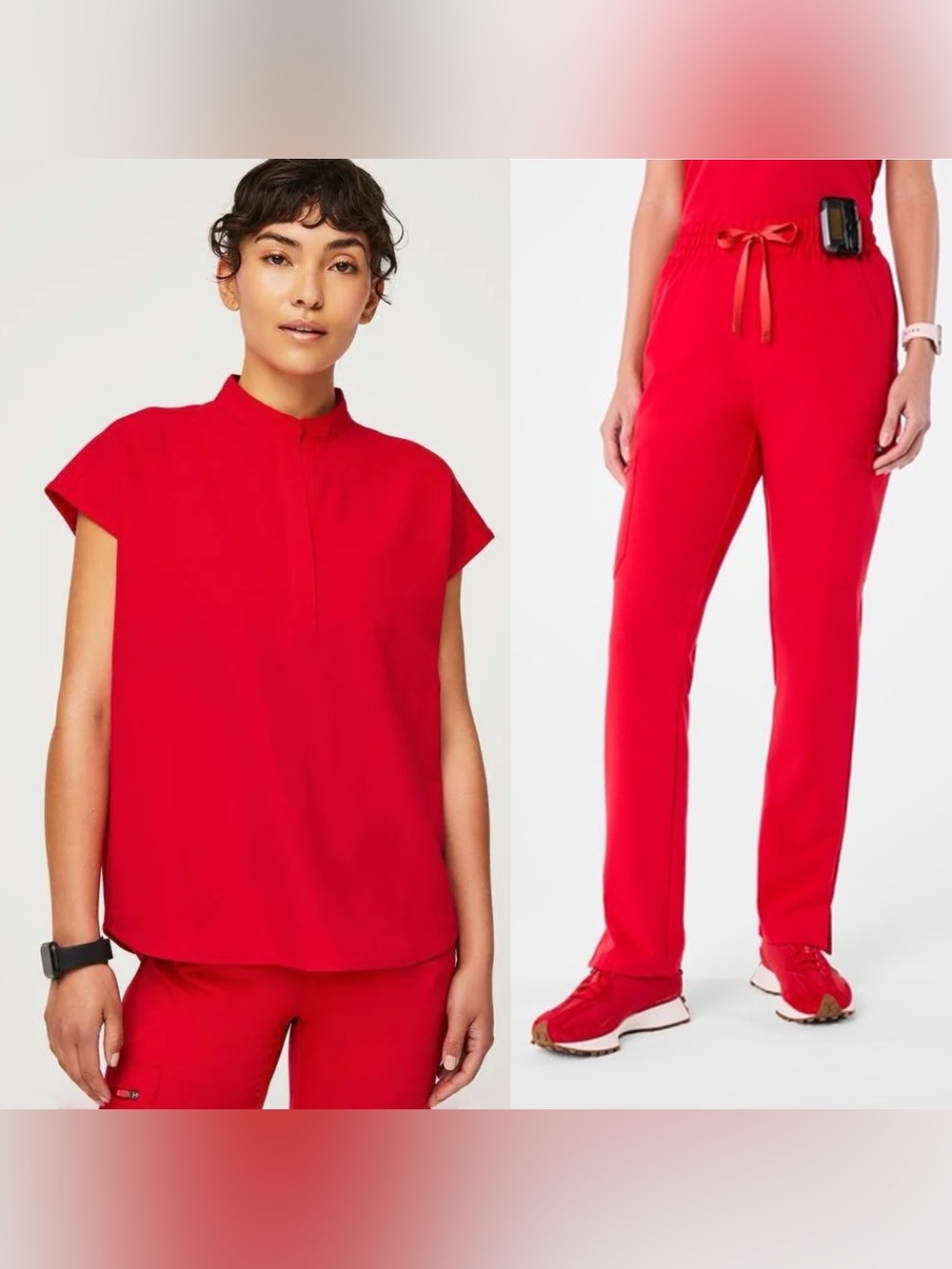 Figs Pop Red Scrub Set- Small Rafaela top, Medium Petite Dowa Pants